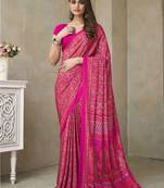 Pink ethnic motifs printed silk blend saree
