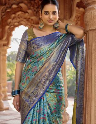 Blue woven design zari  kanjeevaram saree 1
