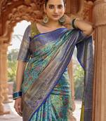 Blue woven design zari  kanjeevaram saree