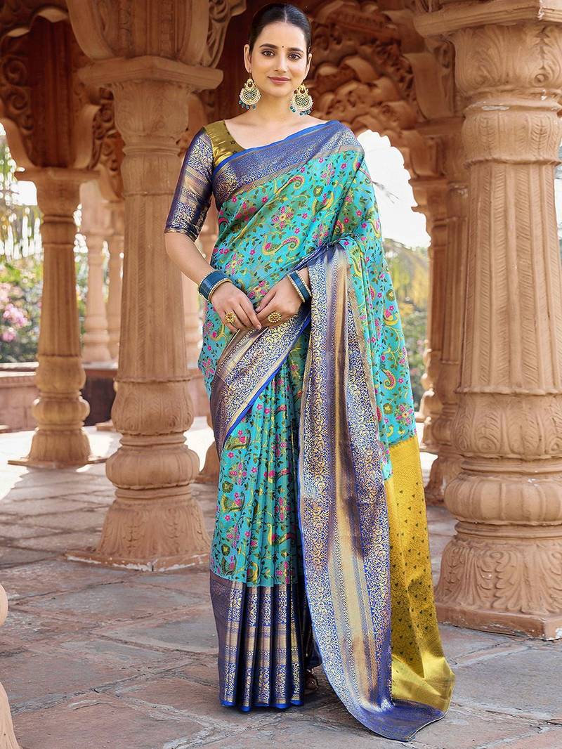 Blue woven design zari  kanjeevaram saree