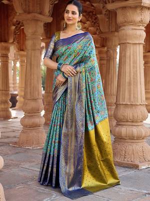 Blue woven design zari  kanjeevaram saree 3