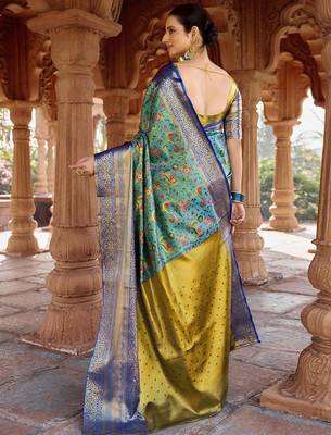 Blue woven design zari  kanjeevaram saree 4