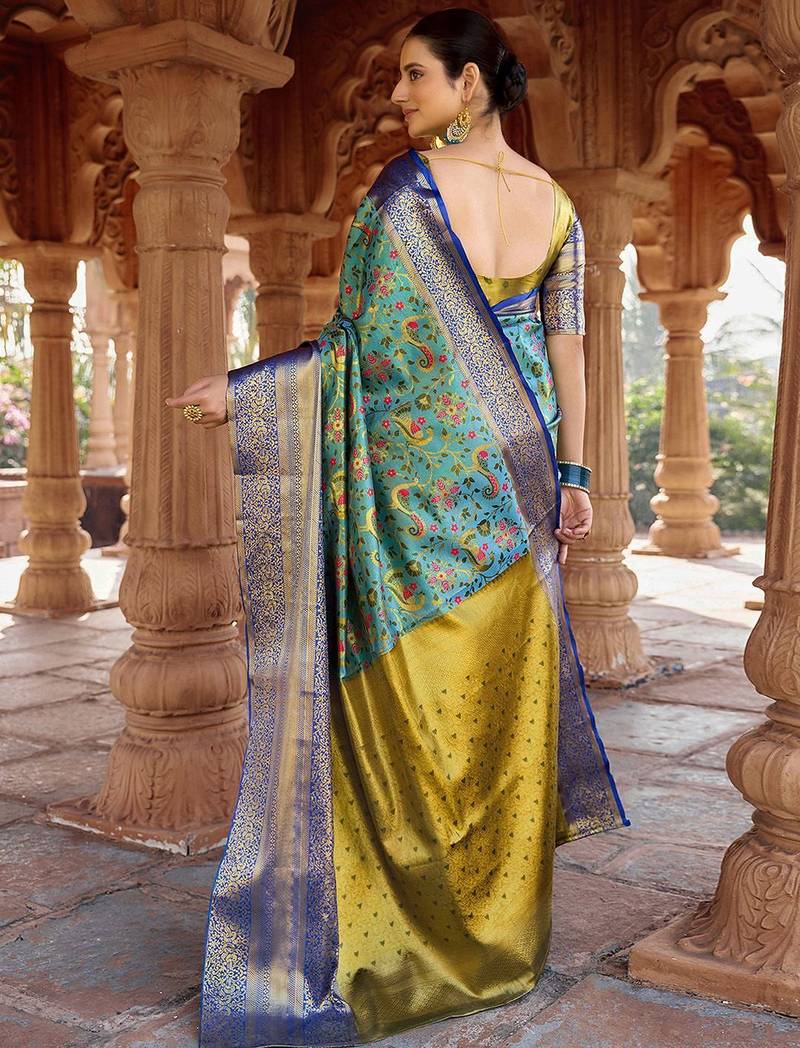 Blue woven design zari  kanjeevaram saree