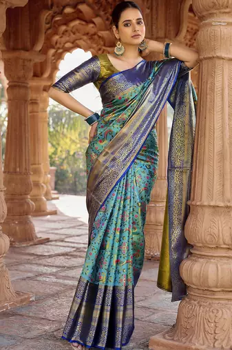 Blue woven design zari  kanjeevaram saree