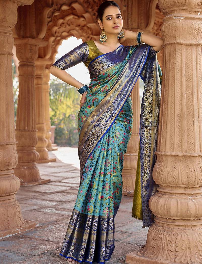 Blue woven design zari  kanjeevaram saree