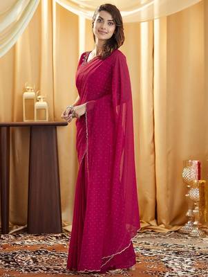 Pink embellished beads and stones  georgette saree 3