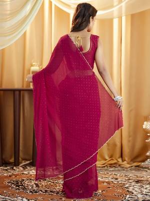 Pink embellished beads and stones  georgette saree 4