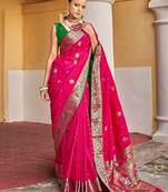 Pink ethnic motif woven design zari banarasi saree