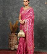 Pink ethnic motifs zari bandhani saree