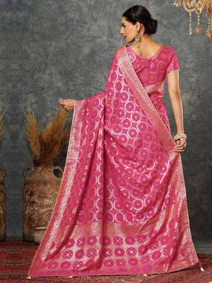 Pink ethnic motifs zari bandhani saree 2