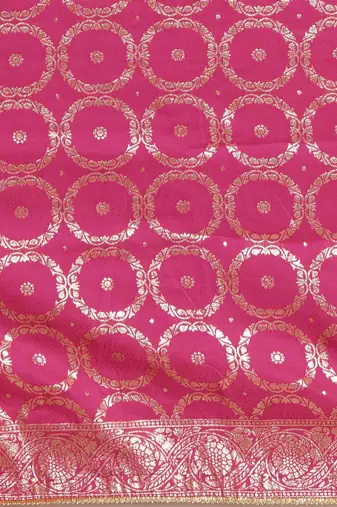 Pink ethnic motifs zari bandhani saree