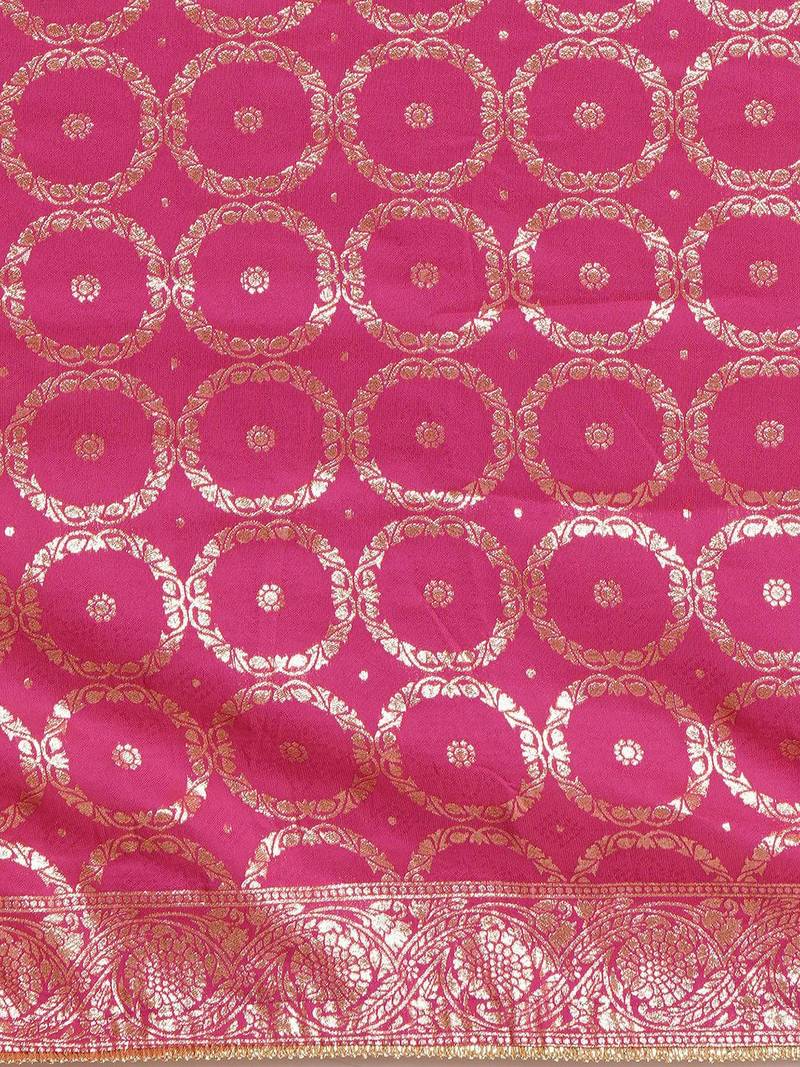 Pink ethnic motifs zari bandhani saree