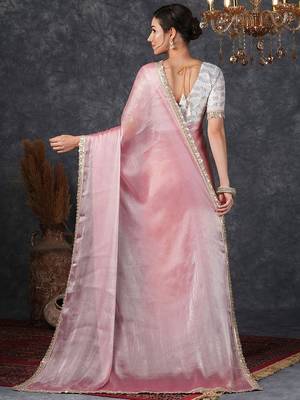 Pink embellished beads and stones  chiffon saree 3