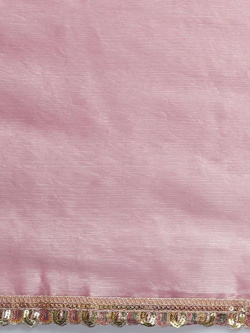 Pink embellished beads and stones  chiffon saree