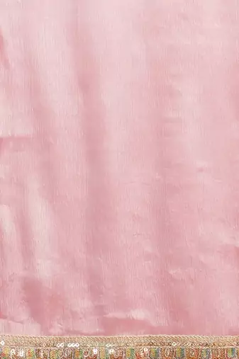 Pink embellished beads and stones  chiffon saree