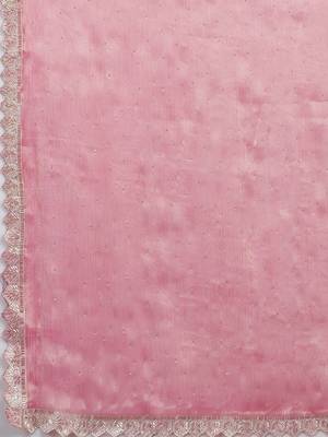 Pink ethnic motifs beads and stones  chiffon saree 5