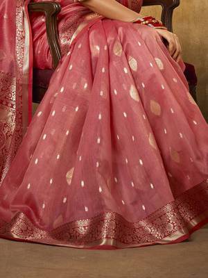Pink ethnic motifs woven design zari banarasi saree 4