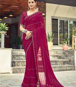 Pink pink striped beads and stones georgette dyed & stone work border saree