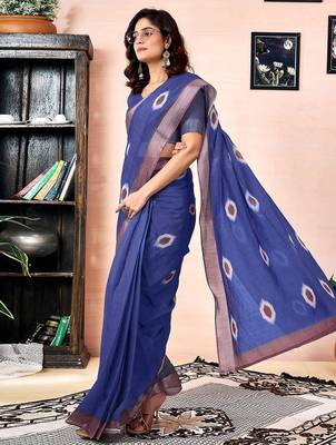 Blue woven design zari ready to wear saree 2