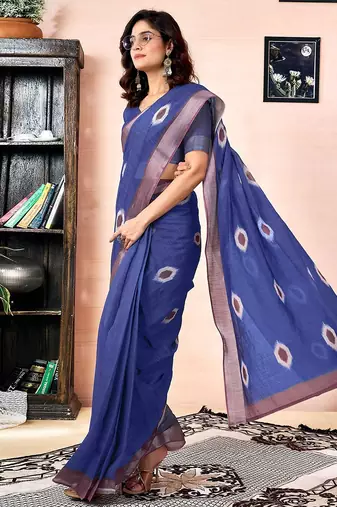 Blue woven design zari ready to wear saree