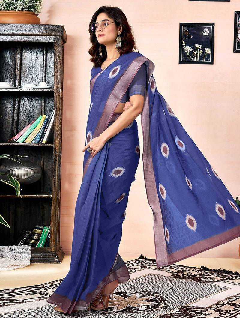 Blue woven design zari ready to wear saree