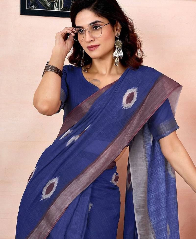 Blue woven design zari ready to wear saree