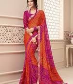 Pink bandhani poly chiffon fusion bandhani saree