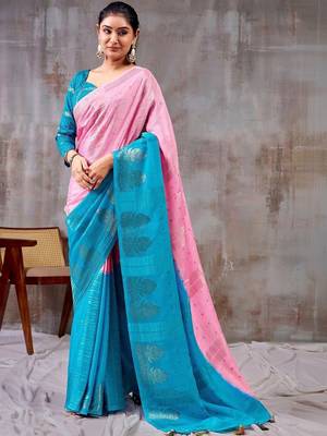 Pink zari woven  chiffon saree with designer blouse 1