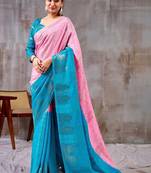 Pink zari woven  chiffon saree with designer blouse