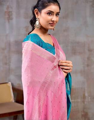 Pink zari woven  chiffon saree with designer blouse 3