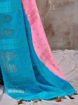 Pink zari woven  chiffon saree with designer blouse 4