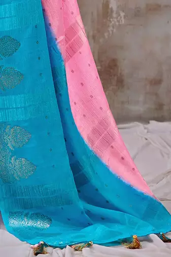 Pink zari woven  chiffon saree with designer blouse