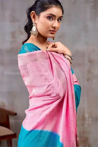 Pink zari woven  chiffon saree with designer blouse