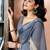 Blue women striped  linen saree