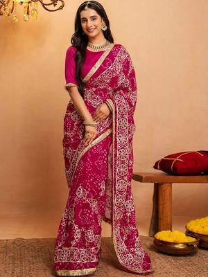 Pink bandhani gotta patti  georgette saree 1