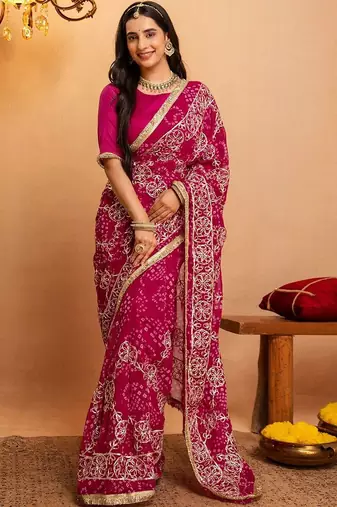 Pink bandhani gotta patti  georgette saree