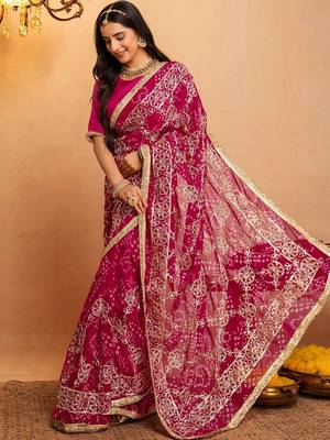 Pink bandhani gotta patti  georgette saree 2