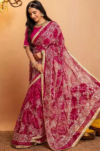 Pink bandhani gotta patti  georgette saree