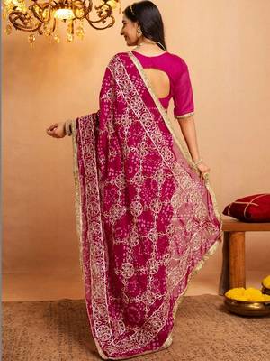 Pink bandhani gotta patti  georgette saree 3