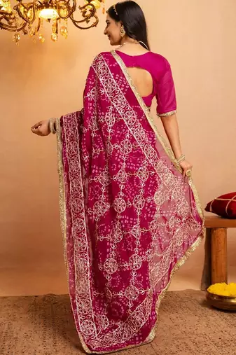 Pink bandhani gotta patti  georgette saree