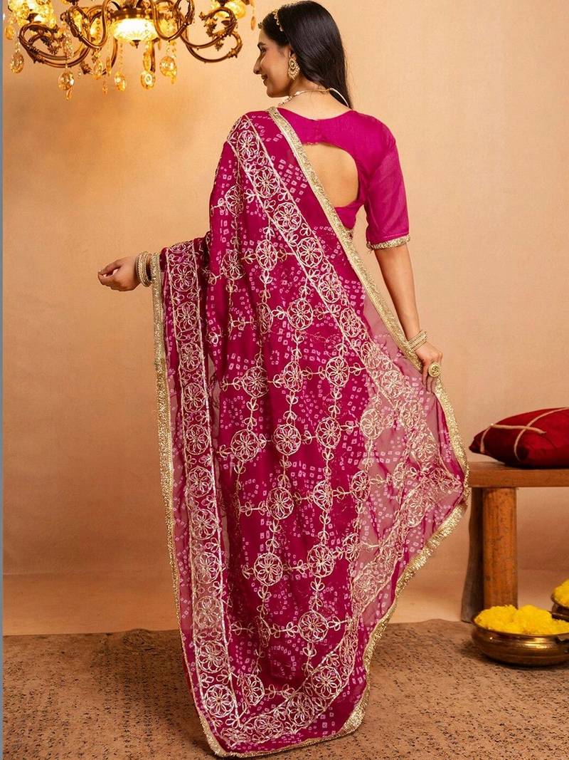 Pink bandhani gotta patti  georgette saree