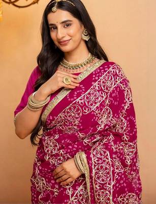 Pink bandhani gotta patti  georgette saree 4