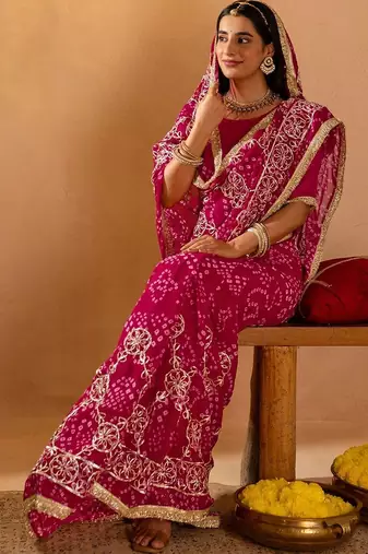 Pink bandhani gotta patti  georgette saree