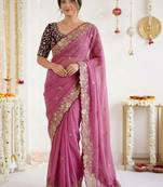 Pink embellished embroidered georgette saree with designer blouse