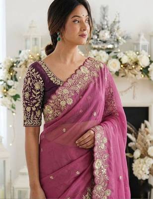 Pink embellished embroidered georgette saree with designer blouse 3
