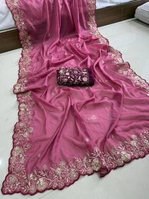 Pink embellished embroidered georgette saree with designer blouse 4