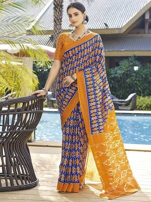 Blue printed ready to wear saree 1