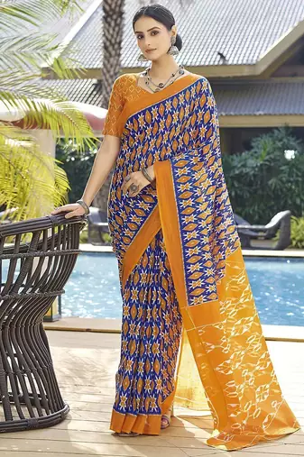 Blue printed ready to wear saree