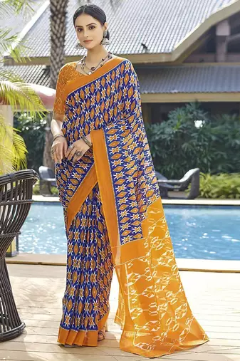 Blue printed ready to wear saree