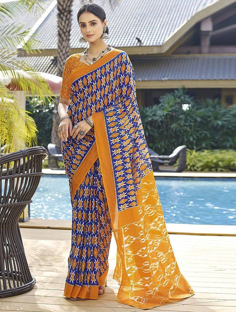 Blue printed ready to wear saree